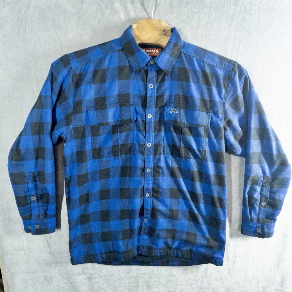 Simms Fishing Thermal Lined Buffalo Plaid Shacket Heavy Chore Coat Mens Large